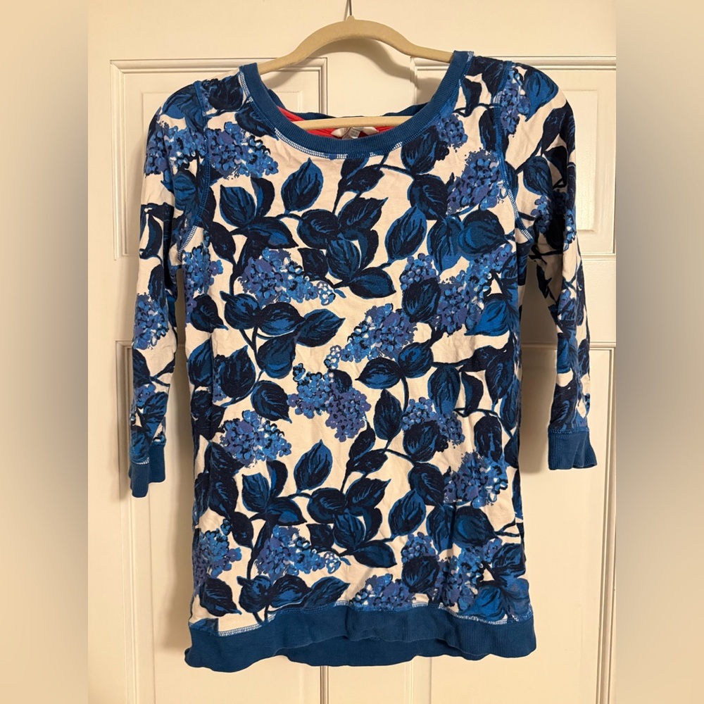 Boden Navy and White Floral Hoodie